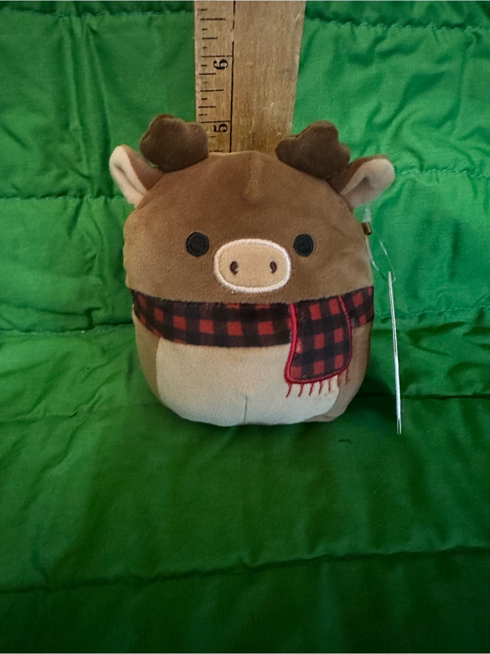 #1373 Squishmallow-style Brown Moose Plush with Plaid Scarf NWT